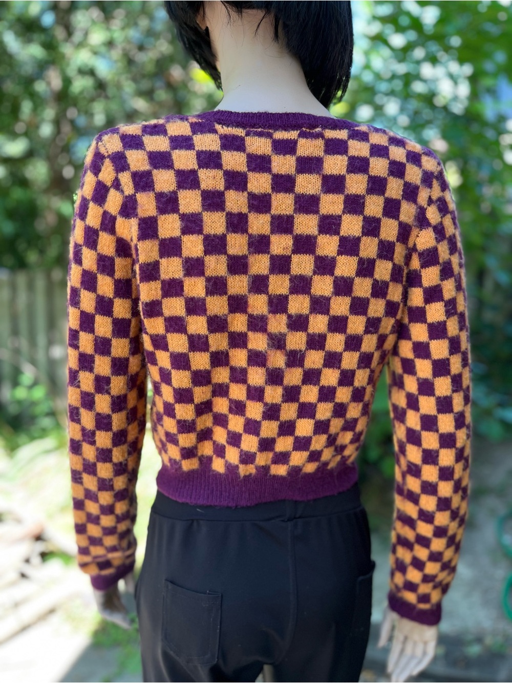 Zara Purple and Gold Checkered V-Neck Cropped Cardigan - Picture 3 of 8